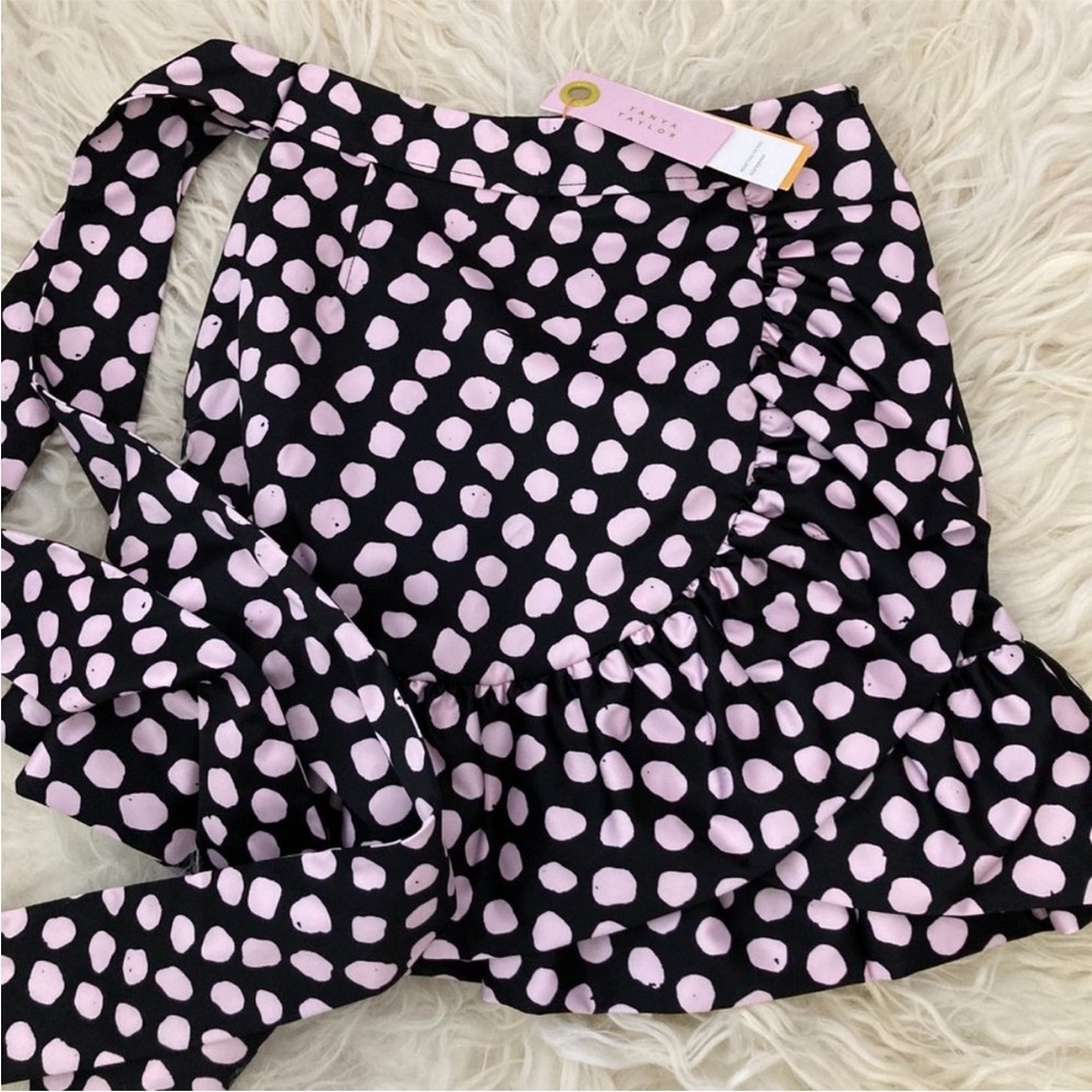 Tanya Taylor Daphne Polka Dot Flounce Ruffle Mini Skirt in Black & Pink - NWT - Picture 7 of 12